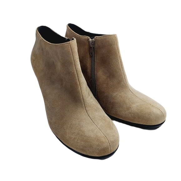 Aerosoles Heelrest Plum Pie Beige Suede Ankle Boot Wedge Heel Zip Women’s 9.5 M - Picture 6 of 12